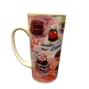 Abbey Press coffee mug features a colorful, painted design of desserts